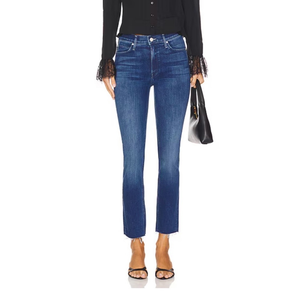 MOTHER The Mid Rise Dazzler Ankle Fray Jeans Blue Wash - Size 28